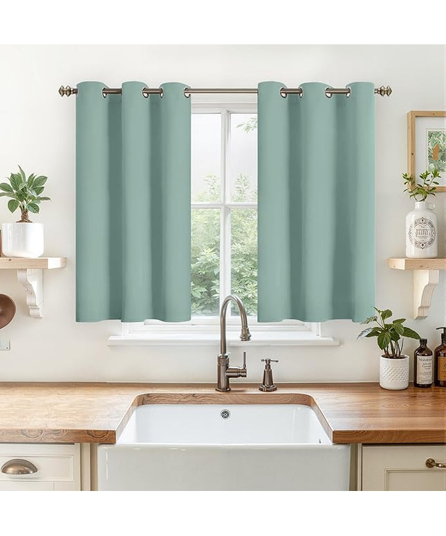 YoungsTex Sage Green Blackout Curtains 40 Inch Length for Kitchen Windows - Short Thermal Insulated Drapes with Grommet Room Darkening Privacy for Bathroom Bedroom, 2 Panels, 42 x 40 Inch