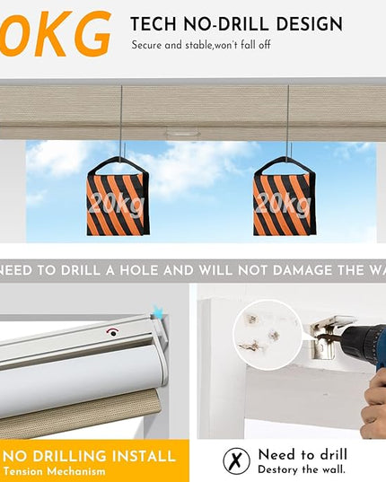 Persilux Smart Motorized Blinds with Remote, No Drill Automatic Roller Shades for Indoor Windows, Light Filtering Linen Fabric, Electric Blinds for Windows, Weave Straw C162-4, Custom Size
