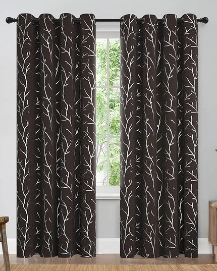 BUHUA Blackout Curtains Tree Branches Design Window Curtains 84 Inches Long 2 Panels Grommet Thermal Insulated Darkening Curtains for Bedroom 52W x 84L Brown