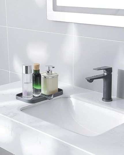Silicone Bathroom Soap Dishes with Drain Spout-Bathroom and Kitchen Sink Organizer,Sponge Holder,Dish Soap Tray,Perfect for Dispenser,Scrubber,Bottle,Cup on Sink or Counter-Grey 9.6"×5.3"