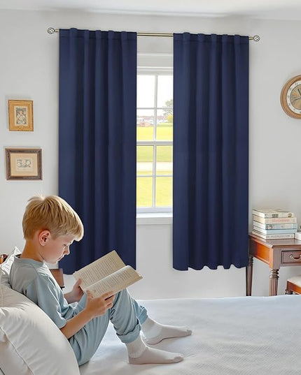 BGment Rod Pocket and Back Tab Blackout Curtains for Bedroom - Thermal Insulated Room Darkening Curtains for Living Room, 2 Window Curtain Panels, 42 x 72 Inch, Navy Blue