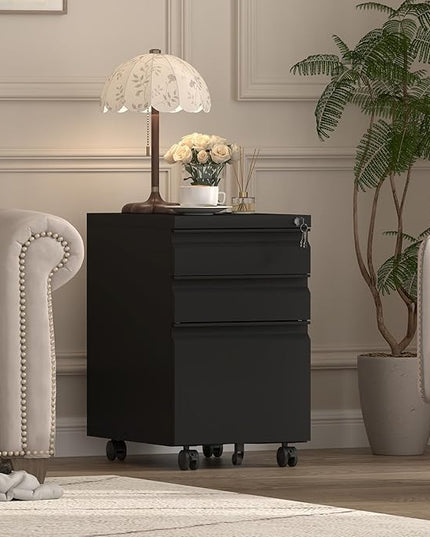 Filing Cabinet,Under Desk File Cabinet with Wheels,Mobile Metal Filing Cabinets for Home Office,Letter/Legal/A4 Size,Black