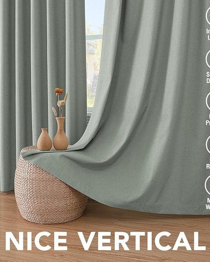 H.VERSAILTEX 100% Blackout Curtains for Bedroom Thermal Insulated Linen Textured Curtains Heat and Full Light Blocking Drapes Living Room Curtains 2 Panel Sets, 52x96 - Inch, Green Bay