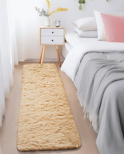 Ophanie Runner Rug for Hallway, 2x6 Upgrade Non-Slip Fluffy Soft Bedside Rugs, Bedroom Living Room Beige Shaggy Carpet for Kids Girls Boys Dorm Nursery Home Decor Aesthetic
