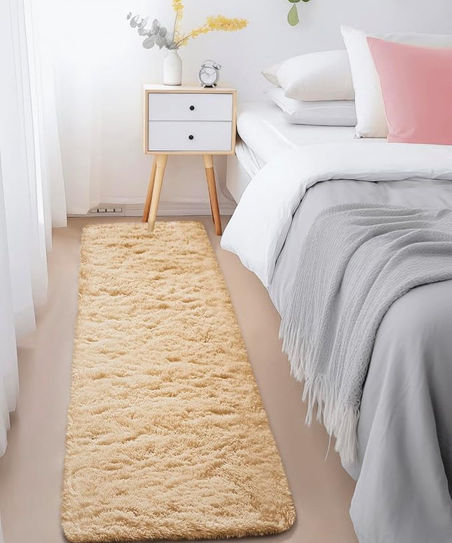 Ophanie Runner Rug for Hallway, 2x6 Upgrade Non-Slip Fluffy Soft Bedside Rugs, Bedroom Living Room Beige Shaggy Carpet for Kids Girls Boys Dorm Nursery Home Decor Aesthetic