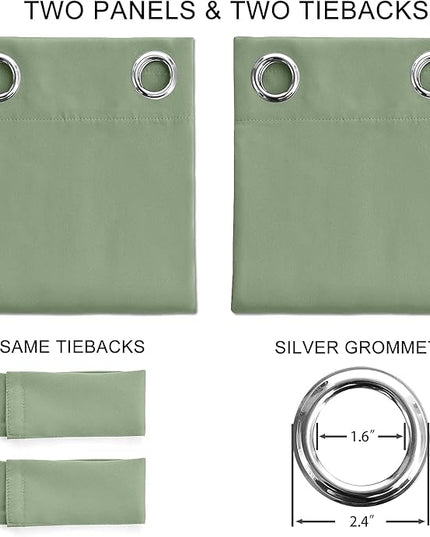 Blackout Curtains for Bedroom Thermal Insulated Light Blocking Room Darkening Curtains Solid Grommet Window Drapes for Living Room, Set of 2 Curtain Panels 52 W x 63 L inch Long Greyish Green