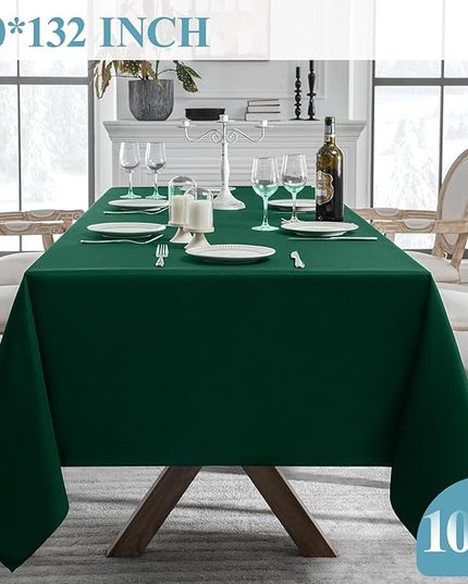 VidaFete Tablecloth 10 Pack 90 * 132inch Rectangle Table Cloth Polyester, Stain Wrinkle Resistant Polyester Dining Table Cover for Kitchen Dinning Party Wedding Rectangular Buffet Decoration(Green)