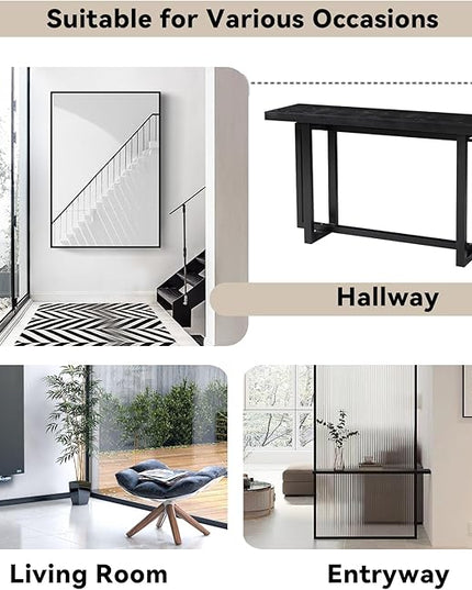 LKTART 59.05-Inch Long Behind Couch Sofa Table for Living Room, Farmhouse Console Table with Storage, Narrow Accent Entryway Tables for Hallway Entrance Foyer (Black)