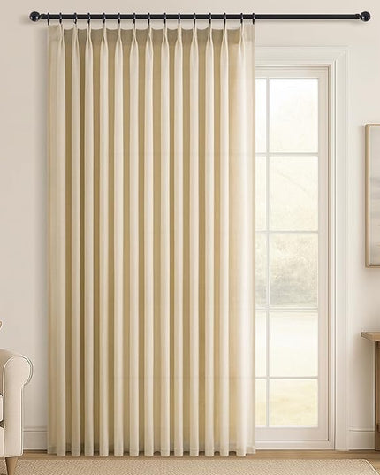 Topfinel 102 Inch Curtains 1 Panels Set,One Packs Pinch Pleat Back Tab Linen Window Semi Sheer Privacy Thick Decorative Curtain Drapes for Living Room Bedroom,72x102 in Long,Natural Linen