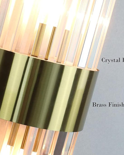 Gold Crystal Wall Sconce Set of 2, Modern Crystal Glass Sconces Lighting 2-Light Brass Glass Wall Light Fixtures for Bathroom Hallway Bedroom, 8-Inch