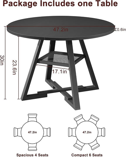 Round Dining Table for 4,Kitchen Dining Room Circle Dinner Pedestal Table,Space Saving Wood Kitchen & Dining Room Furniture (Black, 47In)