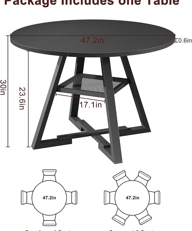 Round Dining Table for 4,Kitchen Dining Room Circle Dinner Pedestal Table,Space Saving Wood Kitchen & Dining Room Furniture (Black, 47In)