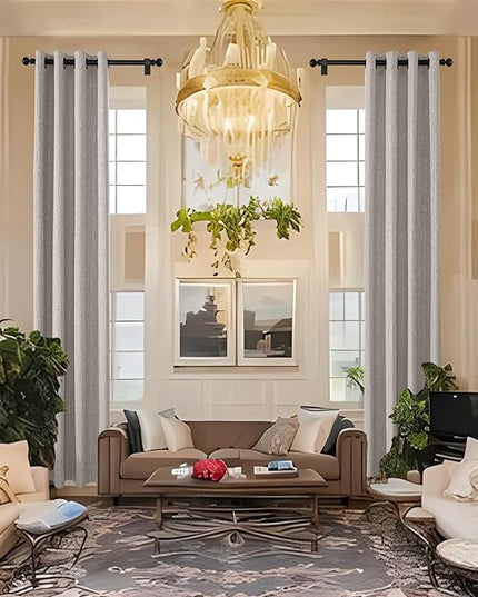 Extra Long Linen Curtains 120 inch Length 2 Panels Thick Faux Linen Blended Window Drapes Burlap Textured Curtains with Grommet for Living Room Farmhouse 10ft (52x120 Beige) Natural