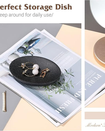 Shinowa Soap Dish, Resin Soap Saver Sponge Dish Tray Mini Storage Tray for Bathroom Bedroom Vanity Table Kitchen Counter-Top Organization, Gravel Black