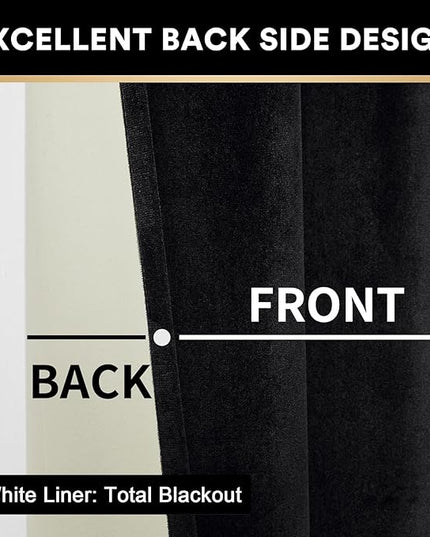 Joydeco 100% Blackout Velvet Curtains for Bedroom 72 Inches Long 2 Panels, Back Tab/Rod Pocket Living Room Drapes, Thermal Insulated Soundproof Heavy Duty Curtains for Windows,52W x 72L,Black