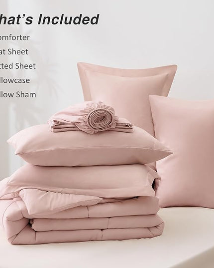 Love's cabin Twin XL Comforter Set Blush Pink, 5 Pieces Twin XL Bed in a Bag, All Season Bedding Sets with 1 Comforter, 1 Flat Sheet, 1 Fitted Sheet, 1 Pillowcase and 1 Pillow Sham