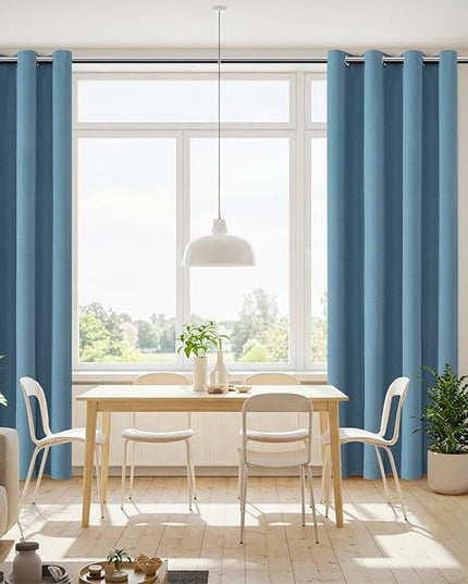 ChrisDowa 100% Blackout Blue Solid Curtains 96 Inches Long 2 Panels for Bedroom Living Room,Farmhouse Room Darkening Thermal Insulated Soundproof Grommet Top Window Treatment Drapes,52x96