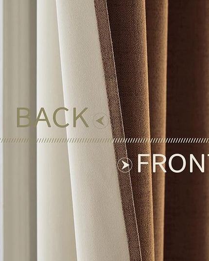 MIULEE Linen Curtains for Bedroom 100% Blackout Thermal Insulated Brown Grommet Room Darkening Curtains & Drapes Fall Decor for Living Room Nursery 52 x 45 Inch (2 Panels)