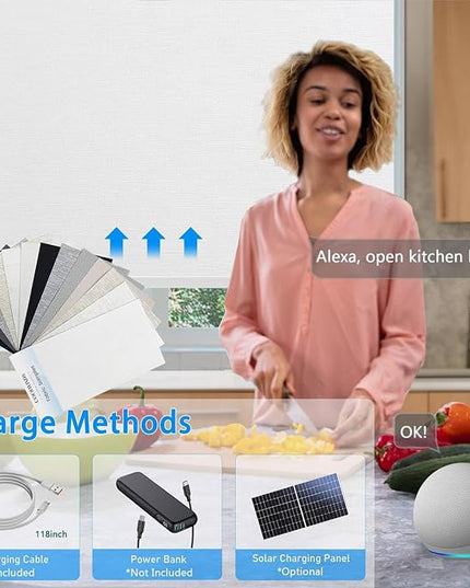 Motorized Blinds with Remote Cordless Automatic Motorized Shades Custom Blinds for Windows Smart Curtains Compatible with Alexa Google Home(,Fabric Samples)