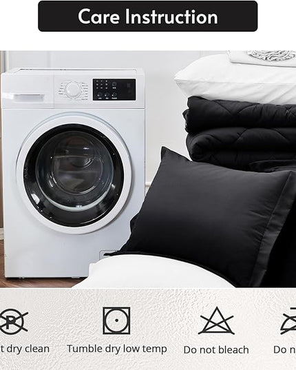 MUXHOMO 7 Pieces Full Comforter Set, Reversible Bed in a Bag Full Size, All Season Bedding Set with Comforter, Flat Sheet, Fitted Sheet, Pillowcases & Shams, Black & White