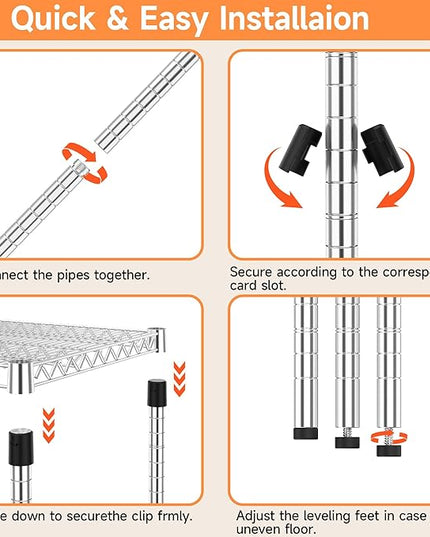 4 Tiers Storage Shelves Load 1400LBS, Metal Shelving Wire Metal Shelving Unit Shelves for Storage Adjustable Garage Shelving for Pantry Kitchen Garage Chrome 17.7" D x 47.3" W x 62.7" H
