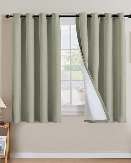 H.VERSAILTEX Linen Curtains 100% Blackout Curtains for Bedroom 54 inch Long Full Light Blocking Nature Linen Blended Window Curtains for Living Room Nickel Grommet (2 Panels, Heathered Tea)