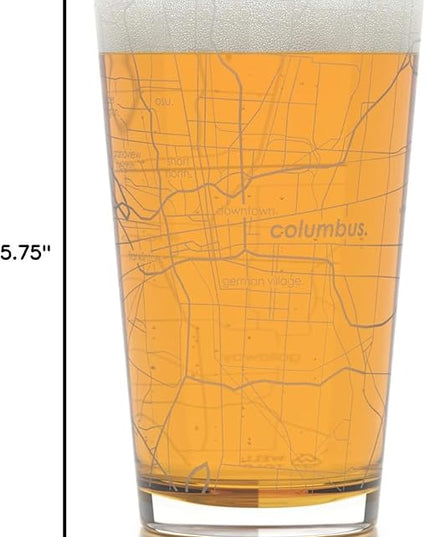 Well Told Engraved Columbus Ohio Map Pint Glass, Etched Beer Gift (16 oz, Clear) City Map Pint, Custom City Glassware, Gifts For Beer Lovers