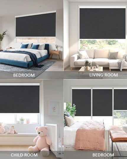 Motorized Blinds with Remote Cordless Automatic Motorized Shades Custom Blinds for Windows Smart Curtains Compatible with Alexa Google Home(Blackout Jacquard Black,W20 x H72in)