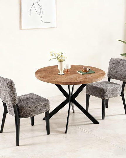 3 Piece Dining Table Set,Small 37" Round Kitchen Table Set for 2, Mid Century Modern Circle Coffee Set for Dining Room Kitchen Apartment, Space Saving (Wooden Table + 2 Grey Chairs)