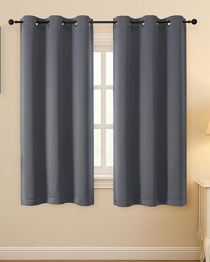 Simplebrand Grey Room Darkening Curtains for Bedroom 63 Inch Length 2 Panels Set, Thermal Insulated Energy Saving Curtains for Kids Room, Grommet Solid Nursery Window Treatment Drapes, W40 x L63