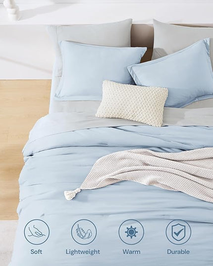 WRENSONGE Queen Comforter Set - 7 Pieces Ice Blue Soft Bed in a Bag Queen with Fitted Sheet, Flat Sheet, 2 Pillow Shams, and 2 Pillowcases- Warm Bedding Sets for All Season