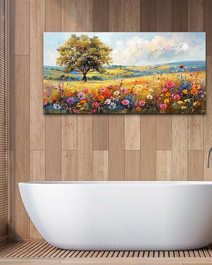 hyidecorart Canvas Wall Art For Living Room Wall Decor For Bedroom Office Decorations Field Pictures Artwork Flower Scenery Watercolour Wall Paintings Aesthetic Room Home Decor Ready to Hang