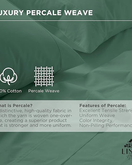 Linen Home 100% Cotton Percale Pillowcases Queen Size, Frosty Green, 2 Pieces of Pillow Case, Crisp and Cool Strong Bed Linen, 20 inches X 30 inches