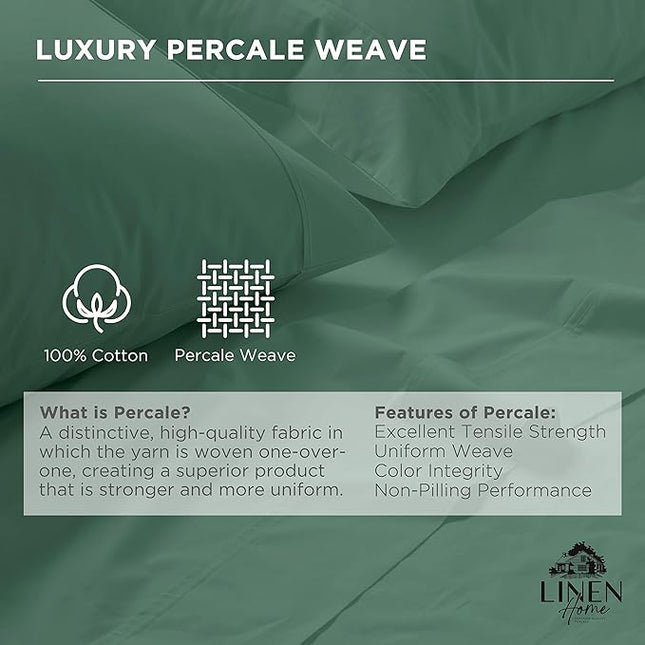 Linen Home 100% Cotton Percale Pillowcases Queen Size, Frosty Green, 2 Pieces of Pillow Case, Crisp and Cool Strong Bed Linen, 20 inches X 30 inches