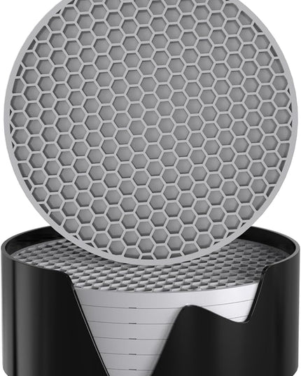 Silicone Coasters [8 Pack] with Holders Drink Coasters, for Hot or Cold Drinks Thickened, Non-Slip, Non-Stick (Gray)