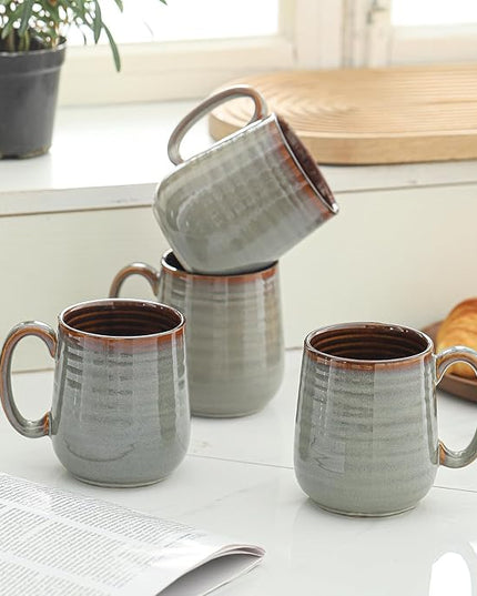 HASENSE Coffee Mugs Set of 4, 12 oz Coffee Cups Ceramic, Stoneware Latte Mug with Large Handle for Coffee, Tea, Milk and Chocolate,Easy Hold & Clean, Dishwasher & Microwave Safe, Light Grey