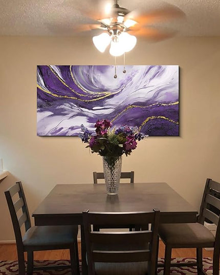 yiijeah Purple Wall Art - Large Artwork for Living Room - Purple and Gold Abstract Canvas Wall Decor - Modern Wall Decor for Bedroom Office Picture Home Decor