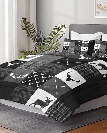 King Size Comforter Set with 2 Pillowcases, Camouflage Camo Military 3 Pcs Bedding for Kids and Adults, Army Vintage Hunting Deer Soft Comforter Set for Bedroom Bed Decor