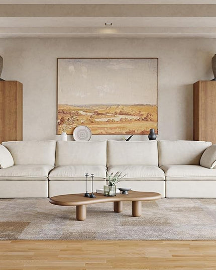 JACH Modular Sectional Couches for Living Room, Deep 4 Seats 162" Sectional Sofa, Cushion Covers Removable, Two Corners and Two Middle, Sofas Furniture for Living Room, Beige