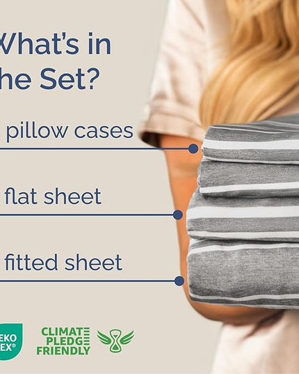 Cal King Size 4 Piece Sheet Set - Comfy Breathable & Cooling Bed Sheets Set - Hotel Luxury Bedding for Women, Men, Kids, Teens, Boys & Girls - Deep Pockets & Wrinkle Free - Oeko-Tex - Grey Stripes 3