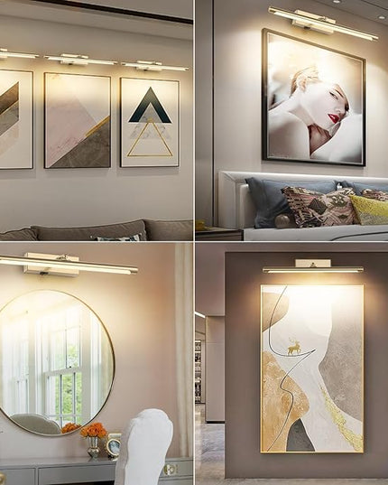 Picture Light for Wall Battery Operated, 20" Rechargeable Art Light with Remote and Timer for Painting, 9000mAh Wireless Wall Light for Display, Artwork, Portrait, Gallery, Gold