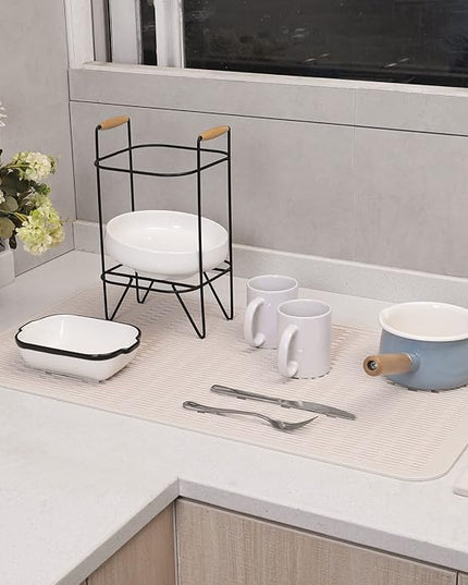Silicone Dish Drying Mat for Multiple Usage,Easy clean,Eco-friendly,Heat-resistant Silicone Mat for Kitchen Counter or Sink,Refrigerator or Drawer Liner Tapioca 4XL 32 inches x 18 inches