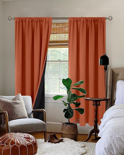 BGment Terracotta 100% Blackout Curtains for Living Room, Fall Full Room Darkening Noise Reducing Bedroom Curtains 84 Inch Length, Thermal Insulated Rod Pocket Window Drapes 2 Panels, 52 Inch Wide