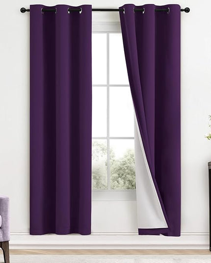 Yakamok Room Darkening 100% Blackout Curtains Grommet Window Treatments with 2 Thick Layers-Purple Thermal Insulated Drapes Set of 2 Panels for Bedroom Living Room 38 Inches by 72 Inches Length