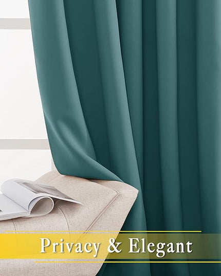 NICETOWN Blackout Room Darkening Window Curtain - Thermal Insulated Solid Grommet Blackout Curtain/Drape for Living Room (Sea Teal, Single Panel, 80 by 84-inch)
