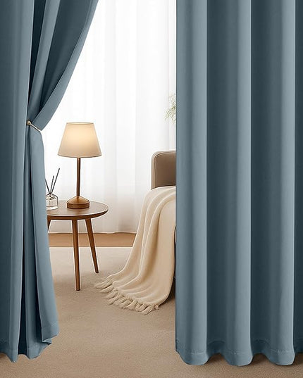 Simplebrand Stone Blue Room Darkening Curtains for Bedroom 63 Inch Length 2 Panels Set, Thermal Insulated Energy Saving Curtains for Kids Room, Grommet Solid Nursery Window Treatment Drapes, W40 x L63
