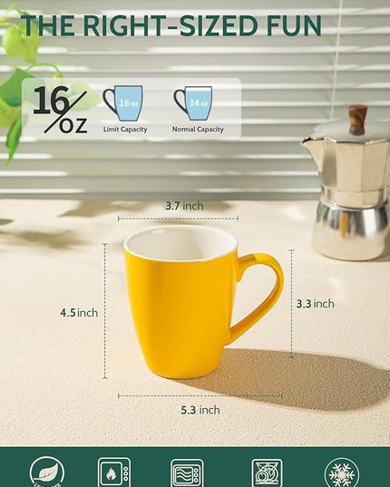 Sweese Porcelain Coffee Mugs - 16 Ounce (Top to the Rim) for Coffee, Latte, Tea, Cocoa, Set of 4, Yellow