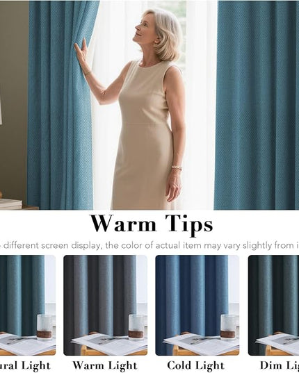H.VERSAILTEX Room Darkening Linen Curtain for Sliding Door (100" W x 108" L) Extra Wide Burlap Textured Linen Room Divider Curtain for Living Room/Patio (9ft Tall by 8.5ft Wide, Heather Aegean Blue)