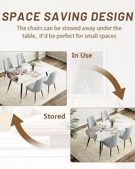 Modern Dining Table Set for 4, 62'' Sintered Stone Dining Table Set for 4, 4 Chair Kitchen Table Set, Easy to Assemble