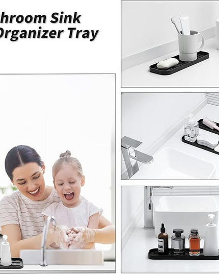 Silicone Kitchen Sink Organizer Tray for Multiple Usage,Eco-Friendly Sponges Holder for Kitchen Bathroom Counter or Sink,Dish Soap Dispenser,Scrubber,Bottle,Cup (Black, 12"×4")